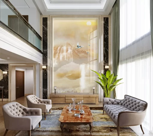 Tranh pvc tráng gương ốp tường vân đá thông tầng TC121