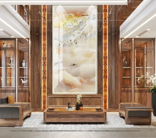 Tranh pvc tráng gương ốp tường vân đá thông tầng TC128