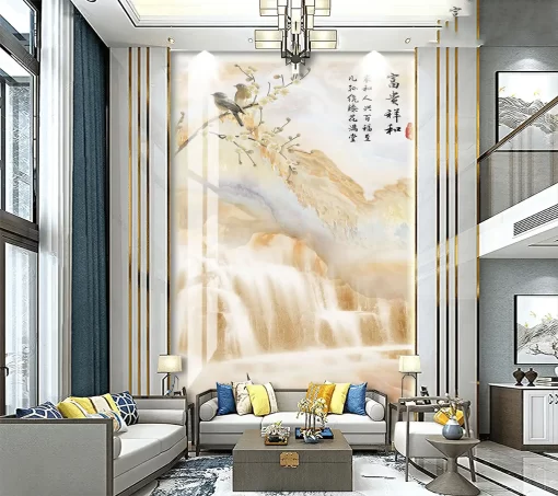 Tranh pvc tráng gương ốp tường vân đá thông tầng TC129