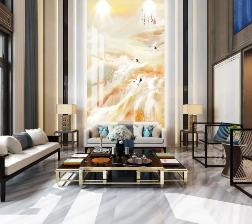 Tranh pvc tráng gương ốp tường vân đá thông tầng TC133