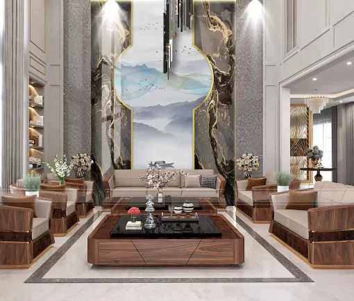 Tranh pvc tráng gương ốp tường vân đá thông tầng TC143