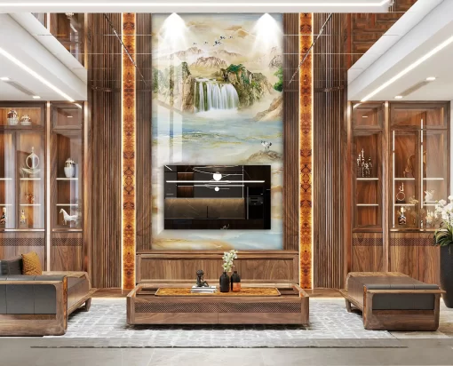 Tranh pvc tráng gương ốp tường vân đá thông tầng TC182