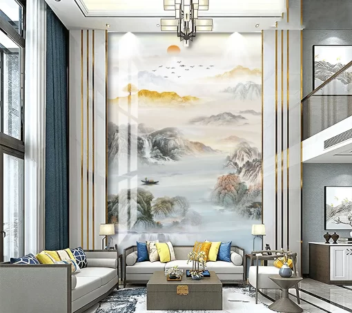 Tranh pvc tráng gương ốp tường vân đá thông tầng TC186