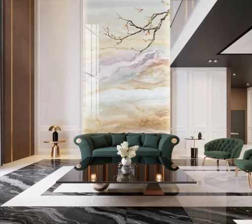 Tranh pvc tráng gương ốp tường vân đá thông tầng TC342