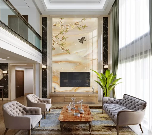 Tranh pvc tráng gương ốp tường vân đá thông tầng TC343