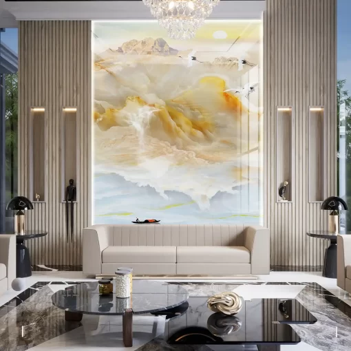 Tranh pvc tráng gương ốp tường vân đá TC344