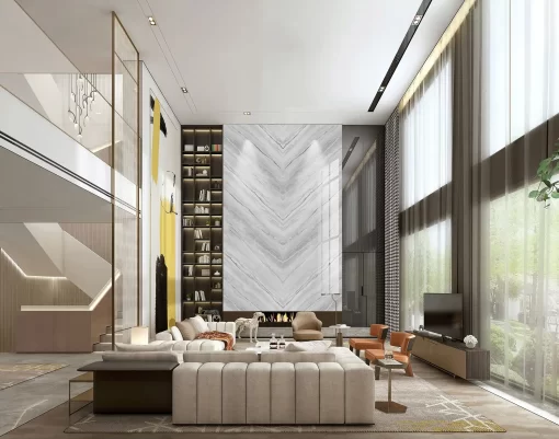 Tranh pvc ốp tường vân đá đối xứng thông tầng TC356