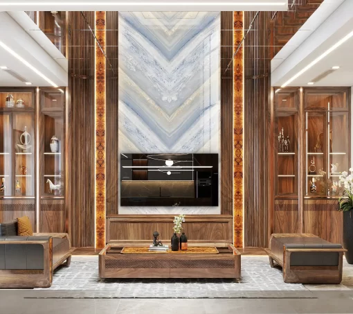 Tranh pvc ốp tường vân đá đối xứng thông tầng TC377