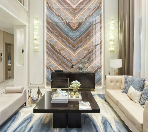 Tranh pvc ốp tường vân đá đối xứng thông tầng TC391