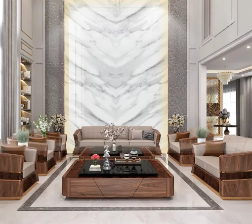 Tranh pvc ốp tường vân đá đối xứng thông tầng TC395