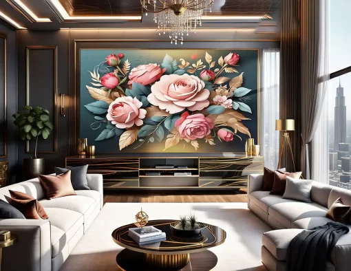 Tranh pvc tráng gương ốp tường bông hoa nghệ thuật TC1732