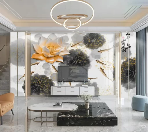 Tranh pvc tráng gương ốp tường cửu ngư quần hội TC1738