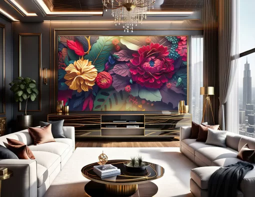 Tranh pvc tráng gương ốp tường bông hoa nghệ thuật TC1794