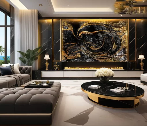 Tranh pvc tráng gương ốp tường vân đá TC1796