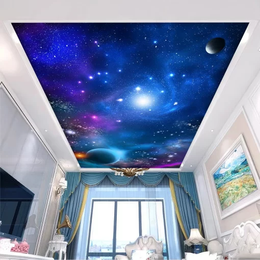 Tranh dán tường 3D vũ trụ rộng lớn trang trí trần nhà TDT1572