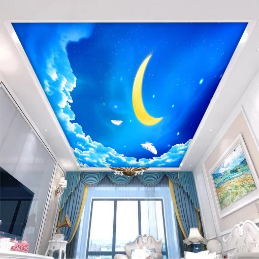 Tranh dán tường 3D mặt trăng nghệ thuật trang trí trần nhà TDT1573