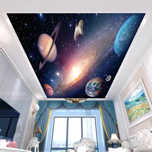 Tranh dán tường 3D vũ trụ rộng lớn trang trí trần nhà TDT1585