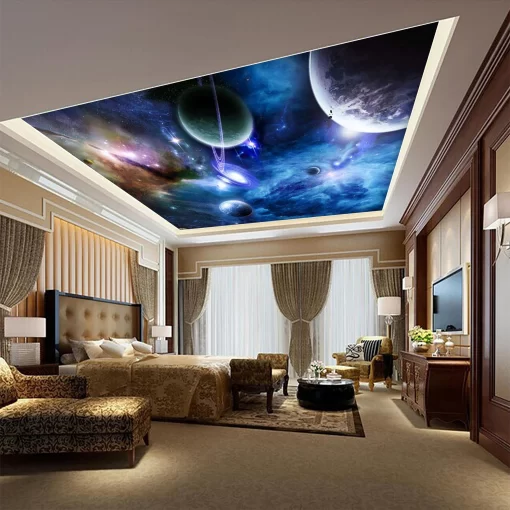 Tranh dán tường 3D vũ trụ rộng lớn trang trí trần nhà TDT1618