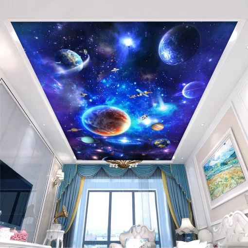 Tranh dán tường 3D vũ trụ rộng lớn trang trí trần nhà TDT1625