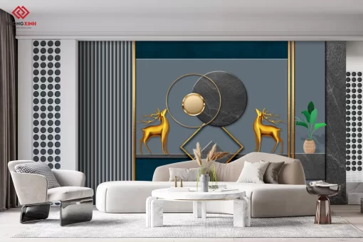 Tranh dán tường 3D hươu nghệ thuật TDT1427