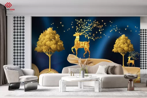 Tranh dán tường 3D hươu nghệ thuật TDT1430