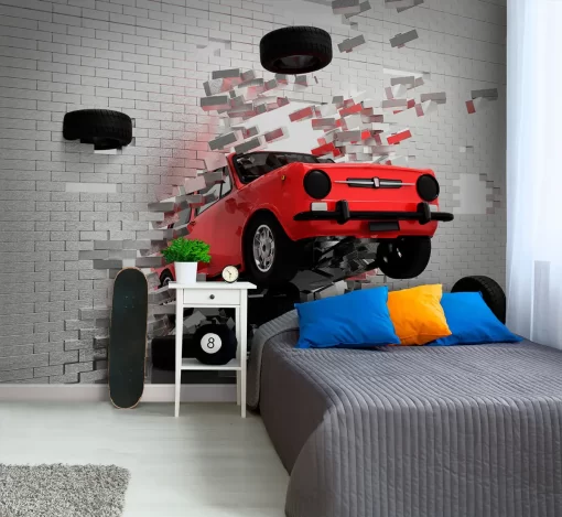 Tranh dán tường 3D siêu xe trang trí phòng ngủ TDT1082