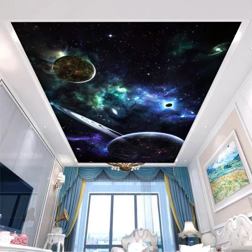 Tranh dán tường 3D vũ trụ rộng lớn trang trí trần nhà TDT1522