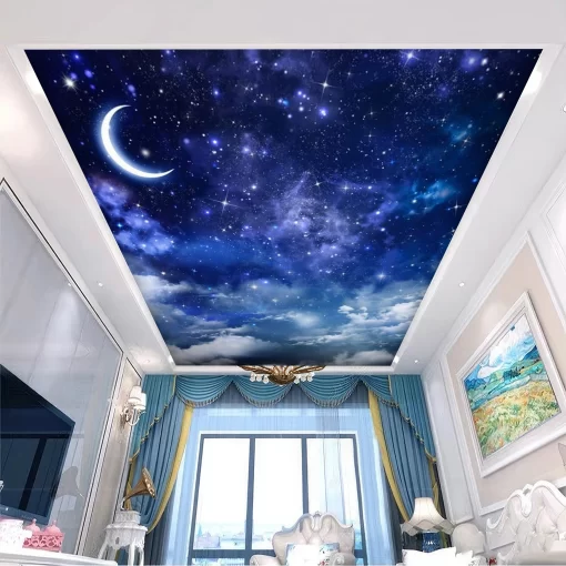 Tranh dán tường 3D bầu trời sao trang trí trần nhà TDT1523