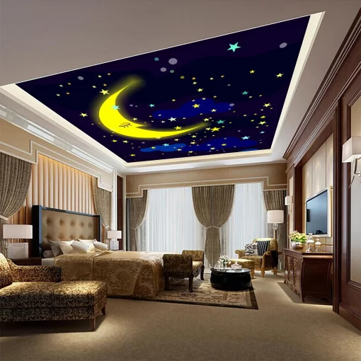Tranh dán tường 3D bầu trời sao trang trí trần nhà TDT1532