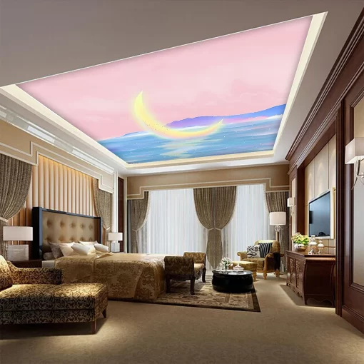 Tranh dán tường 3D mặt trăng nghệ thuật trang trí trần nhà TDT1546