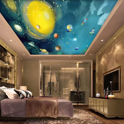 Tranh dán tường 3D hệ mặt trời trang trí trần nhà TDT1547