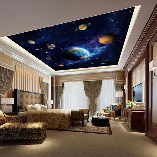 Tranh dán tường 3D vũ trụ rộng lớn trang trí trần nhà TDT1552