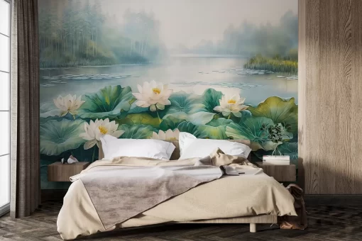 Tranh dán tường 3D hoa sen nghệ thuật TDT638