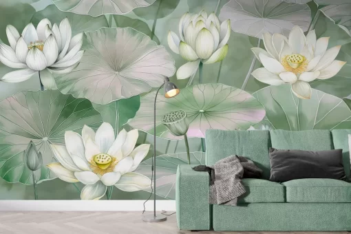 Tranh dán tường 3D hoa sen nghệ thuật TDT639