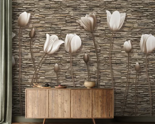 Tranh dán tường 3D hoa sen nghệ thuật TDT652