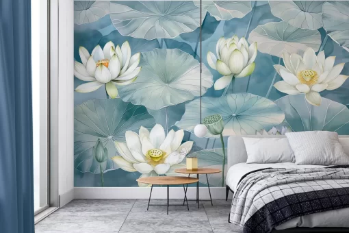 Tranh dán tường 3D hoa sen nghệ thuật TDT663