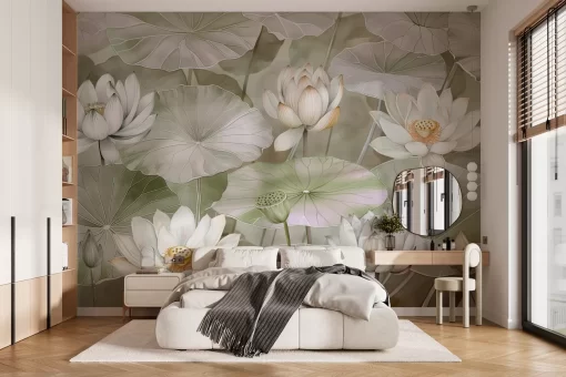 Tranh dán tường 3D hoa sen nghệ thuật TDT664