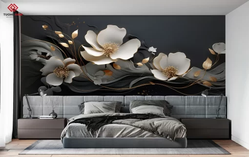 Tranh dán tường 3D bông hoa nghệ thuật TDT1330