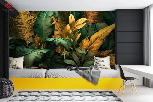 Tranh dán tường 3D lá cây nghệ thuật TDT1332