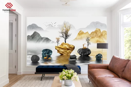 Tranh dán tường 3D hươu nghệ thuật TDT1436