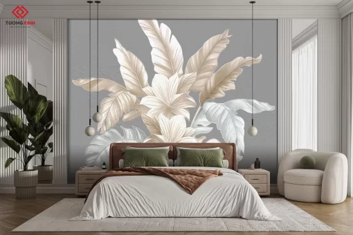 Tranh dán tường 3D lá cây nghệ thuật TDT1333