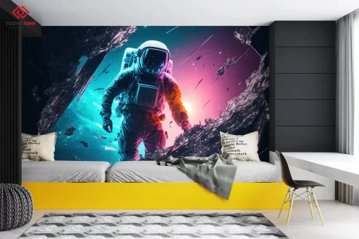 Tranh dán tường 3D phi hành gia TDT1209