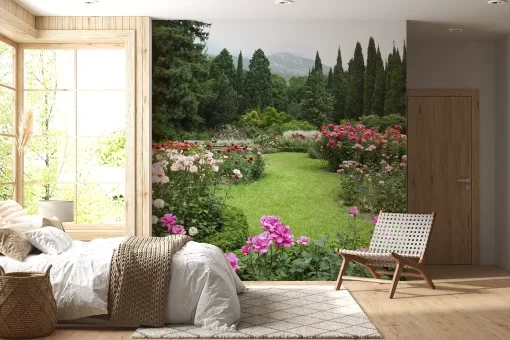 Tranh dán tường 3D phong cảnh vườn hoa TDT744