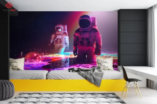 Tranh dán tường 3D phi hành gia TDT1214