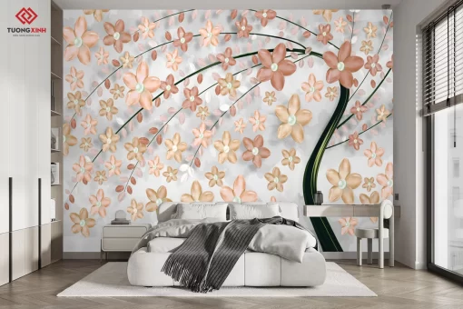 Tranh dán tường 3D cây hoa nghệ thuật TDT1344