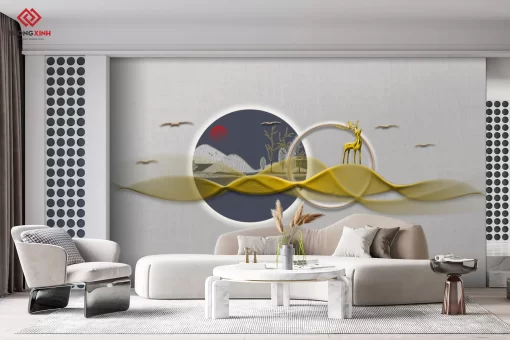 Tranh dán tường 3D hươu nghệ thuật TDT1448