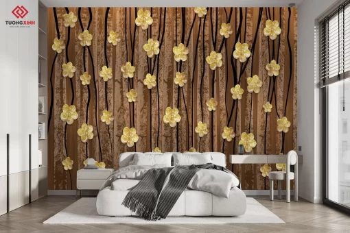 Tranh dán tường 3D bông hoa nghệ thuật TDT1347