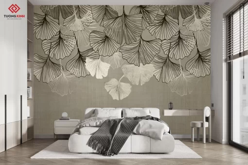 Tranh dán tường 3D lá cây nghệ thuật TDT1348