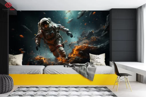 Tranh dán tường 3D phi hành gia TDT1221