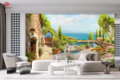 Tranh dán tường 3D phong cảnh Địa Trung Hải TDT1454